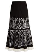 Andrew Gn Aztec-embroidered Wool-blend Midi Skirt