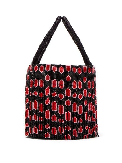Matchesfashion.com Sensi Studio - Leopard Beaded Tassel Bucket Bag - Womens - Black Red
