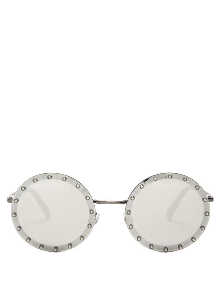 Valentino Crystal-embellished Round Metal Sunglasses