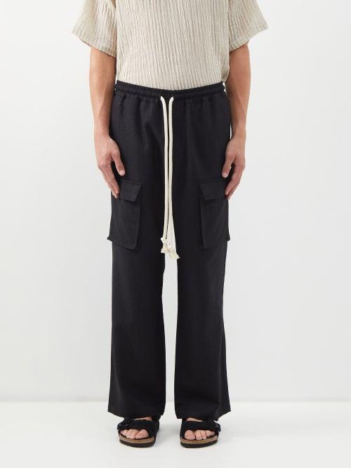 Commas - Drawstring Waist Cotton-blend Trousers - Mens - Black
