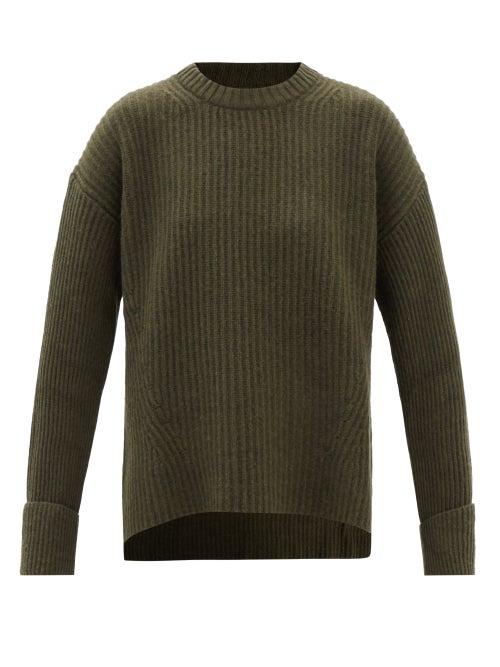 Ganni - Ribbed-knit Recycled Wool-blend Sweater - Womens - Dark Green