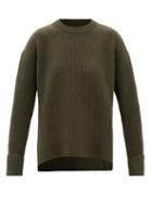 Ganni - Ribbed-knit Recycled Wool-blend Sweater - Womens - Dark Green