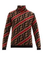 Matchesfashion.com Fendi - Ff Intarsia Roll Neck Wool Sweater - Mens - Brown