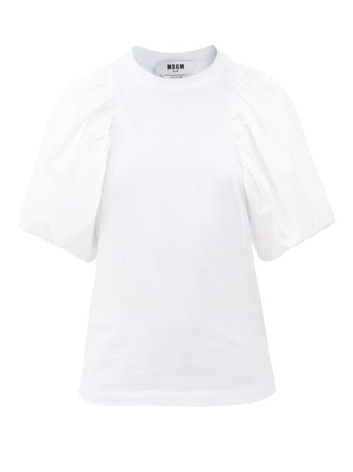 Matchesfashion.com Msgm - Puff-sleeve Cotton-jersey T-shirt - Womens - White