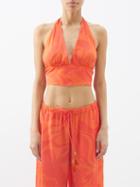 Etro - Swirl-print Crepe Halterneck Cropped Top - Womens - Orange Print