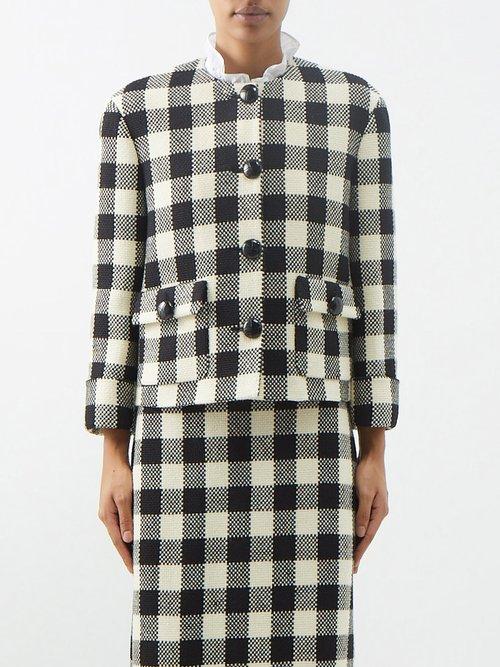 Gucci - Gingham-check Wool Jacket - Womens - Black Cream