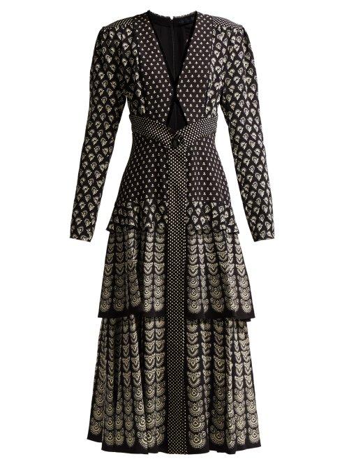 Matchesfashion.com Proenza Schouler - Fan Print Cut Out Crepe Midi Dress - Womens - Black Multi