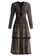 Matchesfashion.com Proenza Schouler - Fan Print Cut Out Crepe Midi Dress - Womens - Black Multi