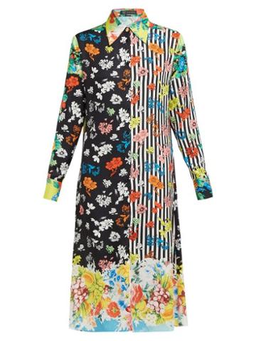 Matchesfashion.com Versace - Stripe And Floral Print Silk Jacquard Shirtdress - Womens - Black Multi