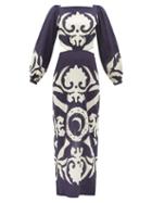 Johanna Ortiz - Pristine Waters Tie-back Cotton Maxi Dress - Womens - Navy Multi