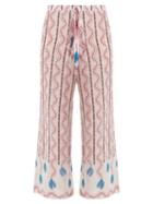 Matchesfashion.com Le Sirenuse, Positano - Viola Kantha Shell Print Wide Leg Cotton Trousers - Womens - Pink Print