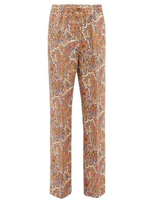 Matchesfashion.com Etro - Paisley Print Wool Blend Twill Wide Leg Trousers - Womens - Brown Multi