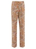 Matchesfashion.com Etro - Paisley Print Wool Blend Twill Wide Leg Trousers - Womens - Brown Multi