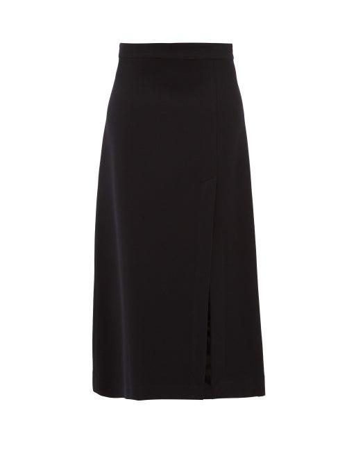Matchesfashion.com Raey - A Line Split Hem Wool Blend Midi Skirt - Womens - Navy