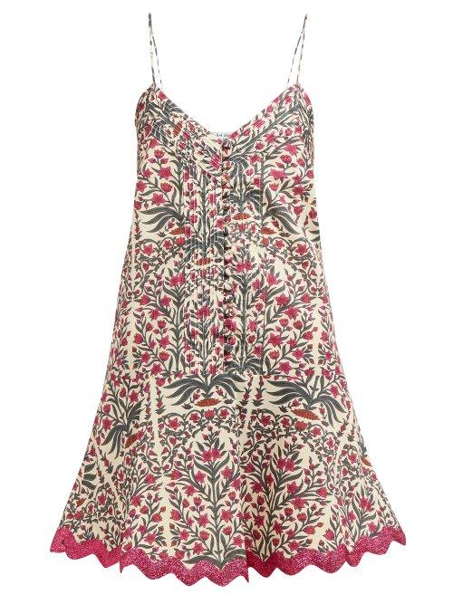Matchesfashion.com Juliet Dunn - Floral Print Rick Rack Trim Cotton Mini Dress - Womens - Dark Pink