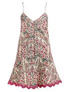 Matchesfashion.com Juliet Dunn - Floral Print Rick Rack Trim Cotton Mini Dress - Womens - Dark Pink