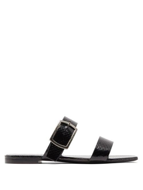 Matchesfashion.com Saint Laurent - Oak Buckled Elaphe Slides - Womens - Black