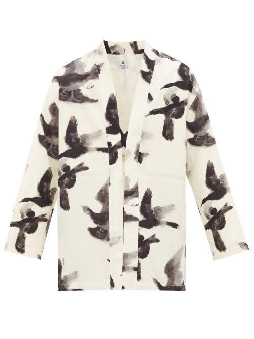 Matchesfashion.com Sasquatchfabrix - Crow Print Wool Haori Jacket - Mens - Black Cream
