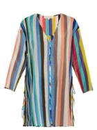 Matchesfashion.com Diane Von Furstenberg - V Neck Striped Cotton Blend Dress - Womens - Blue Multi