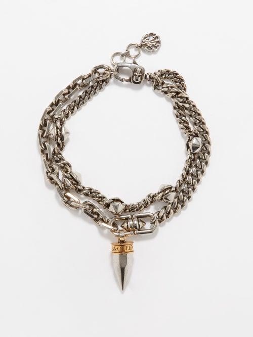 Alexander Mcqueen - Skull-pendant Silver Bracelet - Mens - Silver