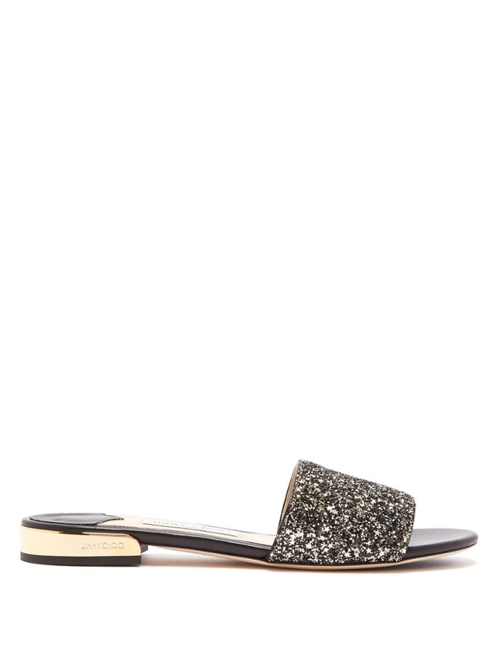 Jimmy Choo Joni Glitter Leather Slides