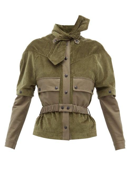 Matchesfashion.com Symonds Pearmain - Neck Tie Detachable Sleeve Cotton Corduroy Jacket - Womens - Khaki
