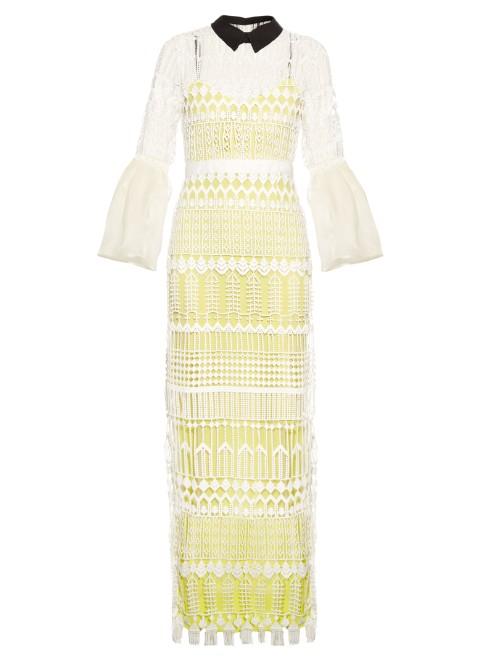 Self-portrait Bell-sleeved Guipure-lace Dress