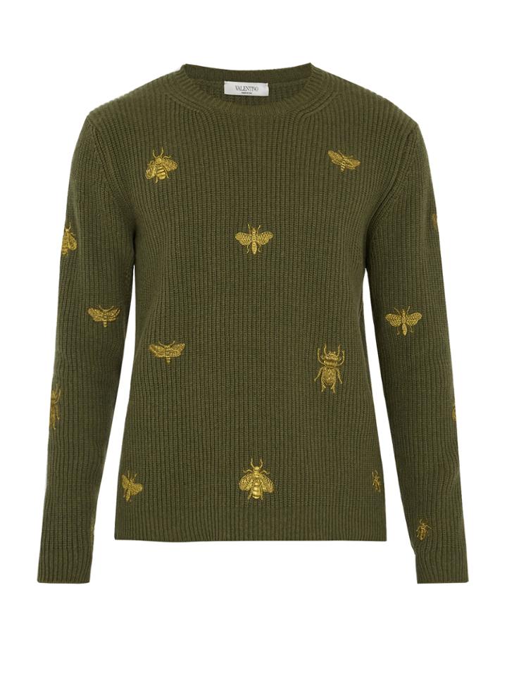 Valentino Bee-embroidered Wool And Cashmere-blend Sweater