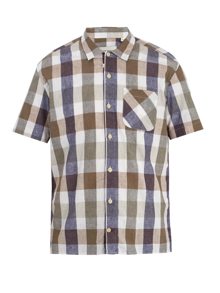 Oliver Spencer Edson Short-sleeved Checked Cotton-blend Shirt