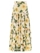 Matchesfashion.com Dolce & Gabbana - Camelia-print Tiered Cotton Maxi Skirt - Womens - Yellow Print