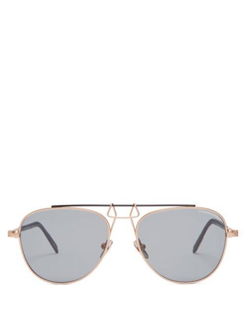 Matchesfashion.com Calvin Klein 205w39nyc - Aviator Frame Metal Sunglasses - Mens - Gold