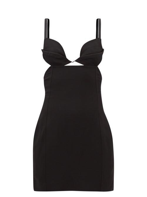 Nensi Dojaka - Cutout-side Twill Mini Dress - Womens - Black
