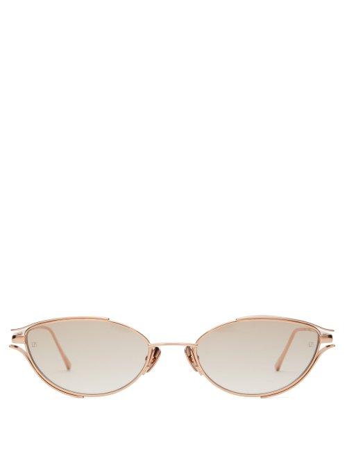 Matchesfashion.com Linda Farrow - Winged Slender Cat Eye Metal Sunglasses - Womens - Light Pink