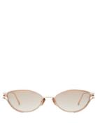 Matchesfashion.com Linda Farrow - Winged Slender Cat Eye Metal Sunglasses - Womens - Light Pink