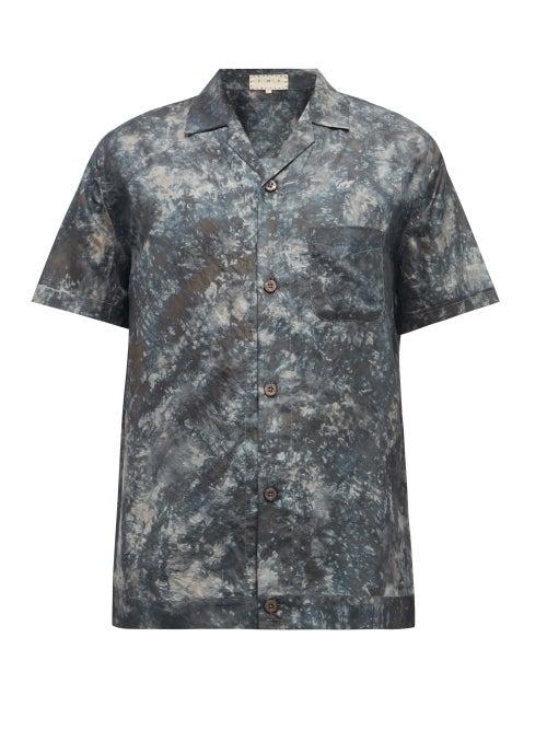 Mens Rtw Smr Days - Paraiso Tie-dye Slubbed Silk-poplin Shirt - Mens - Black White