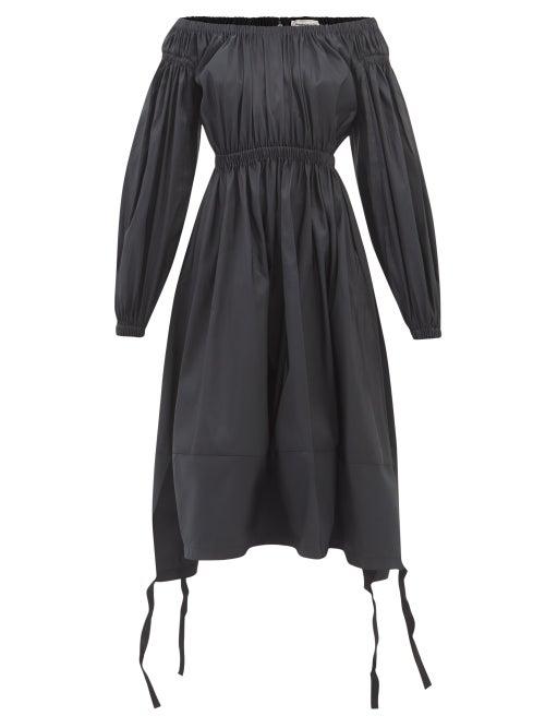 Alexander Mcqueen - Off-the-shoulder Gathered Faille Dress - Womens - Black