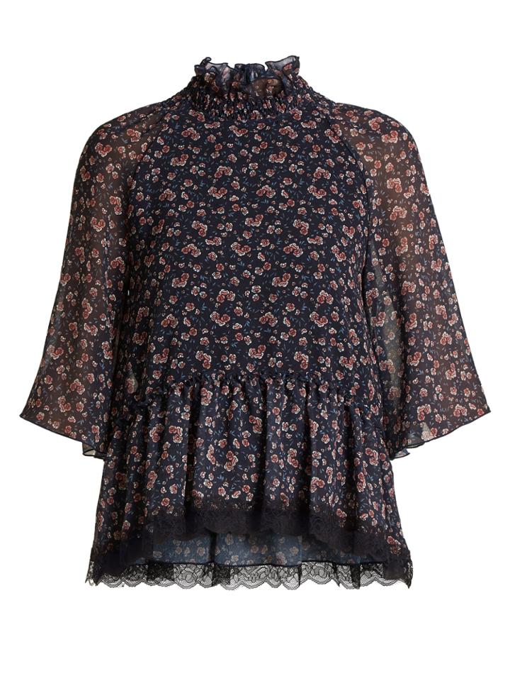 See By Chloé Rose-print Dropped-waist Georgette Top
