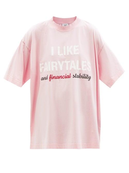 Ladies Rtw Vetements - I Like Fairytales Oversized Cotton-blend T-shirt - Womens - Light Pink