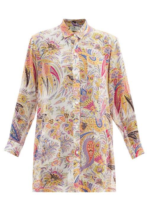 Matchesfashion.com Etro - Sardegna Paisley-print Silk Shirt Dress - Womens - White Multi