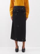 Marni - Asymmetric Beaded Wool And Satin Midi Skirt - Womens - Black