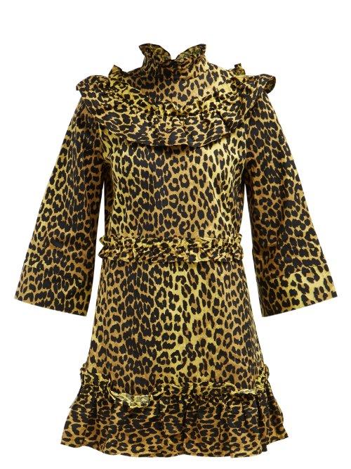 Matchesfashion.com Ganni - Bijou Leopard Print Cotton Mini Dress - Womens - Leopard