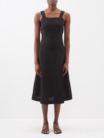 Casa Raki - Teresa Square-neck Organic-linen Dress - Womens - Black