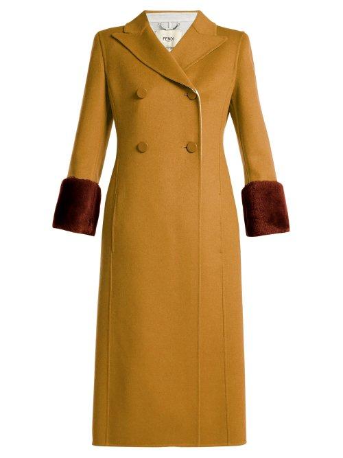 Matchesfashion.com Fendi - Shearling Trimmed Wool Coat - Womens - Beige