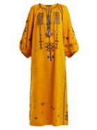 Matchesfashion.com Vita Kin - Oscar Embroidered Linen Dress - Womens - Yellow Multi