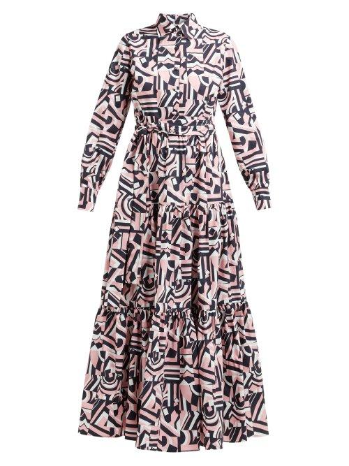 Matchesfashion.com La Doublej - Bellini Tetris Print Cotton Maxi Shirtdress - Womens - Black Pink