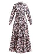 Matchesfashion.com La Doublej - Bellini Tetris Print Cotton Maxi Shirtdress - Womens - Black Pink