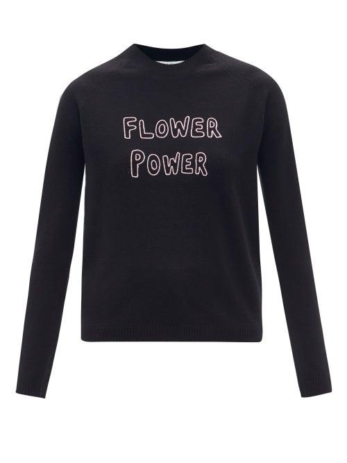 Bella Freud - Flower Power Merino-wool Sweater - Womens - Black