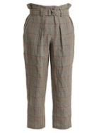 Matchesfashion.com Brunello Cucinelli - Check Paperbag Waist Cropped Trousers - Womens - Grey Multi
