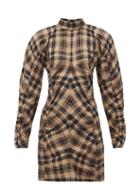 Matchesfashion.com Ganni - Checked Cotton Blend Seersucker Mini Dress - Womens - Beige