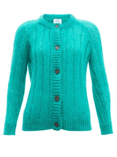 Matchesfashion.com Prada - Long Line Mohair Blend Cardigan - Womens - Green